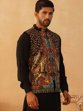 Printed Velvet Nehru Jacket-JOWC-4108Black